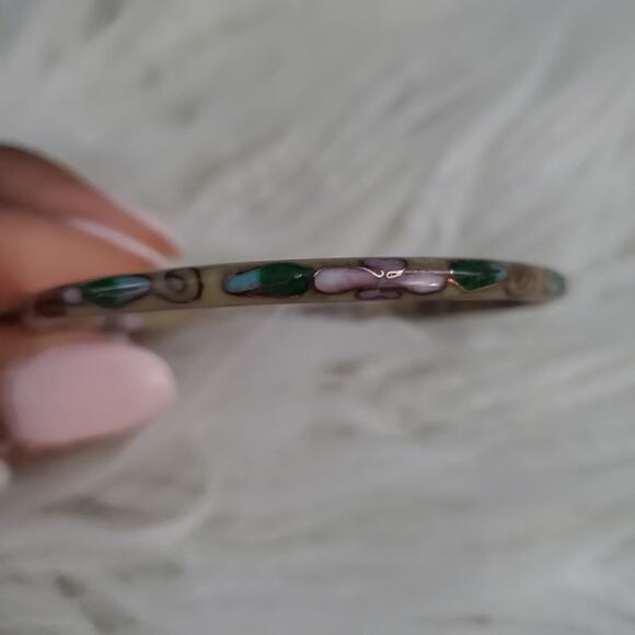 Vintage Thin Cloisonne Slide-On Floral Pattern Bangle Bracelet - Picture 4 of 7